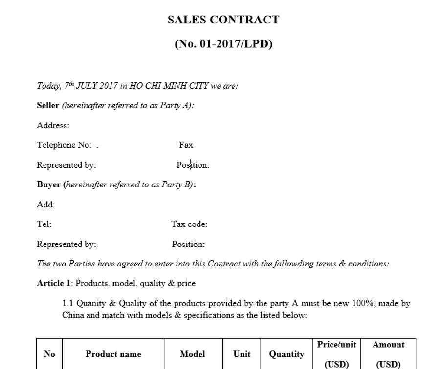 Những thông tin liên quan đến Sale Contract mới nhất năm 2023