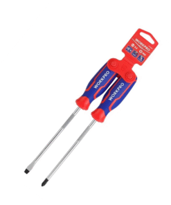 Bộ Tua vít 2 cái gồm (1 cái đầu hình hoa khế PH2x150mm, 1 cái đầu dẹt 6.5x150mm)
Workpro WP200503