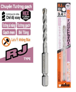 Mũi khoan tường chuôi lục giác 3.4x90mm Unika RJ3.4x90